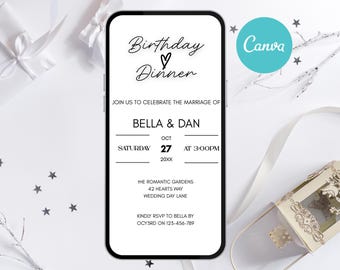 Minimalistische Einladung zum Geburtstagsessen - Bearbeitbare Canva-Vorlage (Digitaler Download)