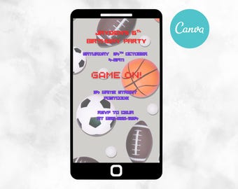 Bearbeitbare Sport-Geburtstagsfeier-Einladungsvorlage (digitaler Download)