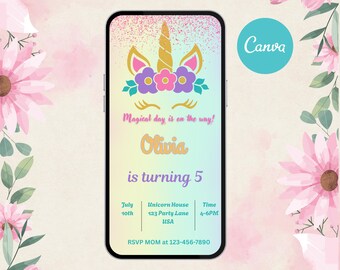 Unicorn Birthday Electronic Invitation, Girl Party (Digital)