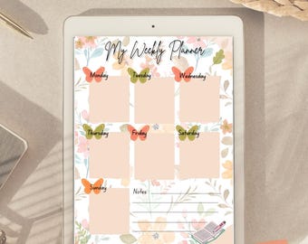 Blumen Schmetterling Wochenplaner | Printable & Digital | iPad + Print-Größen inklusive