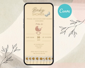 Vintage Boho Babypartyeinladung - Bearbeitbare Canva-Vorlage (Digitaler Download)