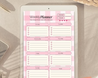 Pink Vichykaro-Wochenplaner | Digitale To-Do Liste Organizer (PDF)