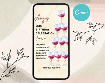 Geburtstagseinladung Champagner Turm | Elegante Partyeinladung (Canva Template)