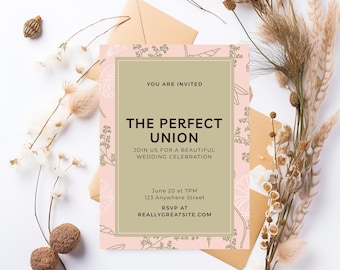 Blush Botanische Hochzeitseinladung - Minimalistische Canva Vorlage (Digitaler Download)