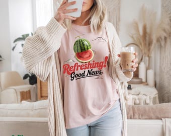 Maglietta con anguria dolce, maglietta unisex con colori comodi, maglietta con grafica di frutta carina, estetica estiva kawaii, top con anguria in stile cottagecore