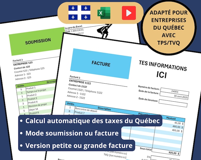 Quebec Invoice Printable Invoice. Invoice Form. Word Invoice. Excel Invoice. PDF ...