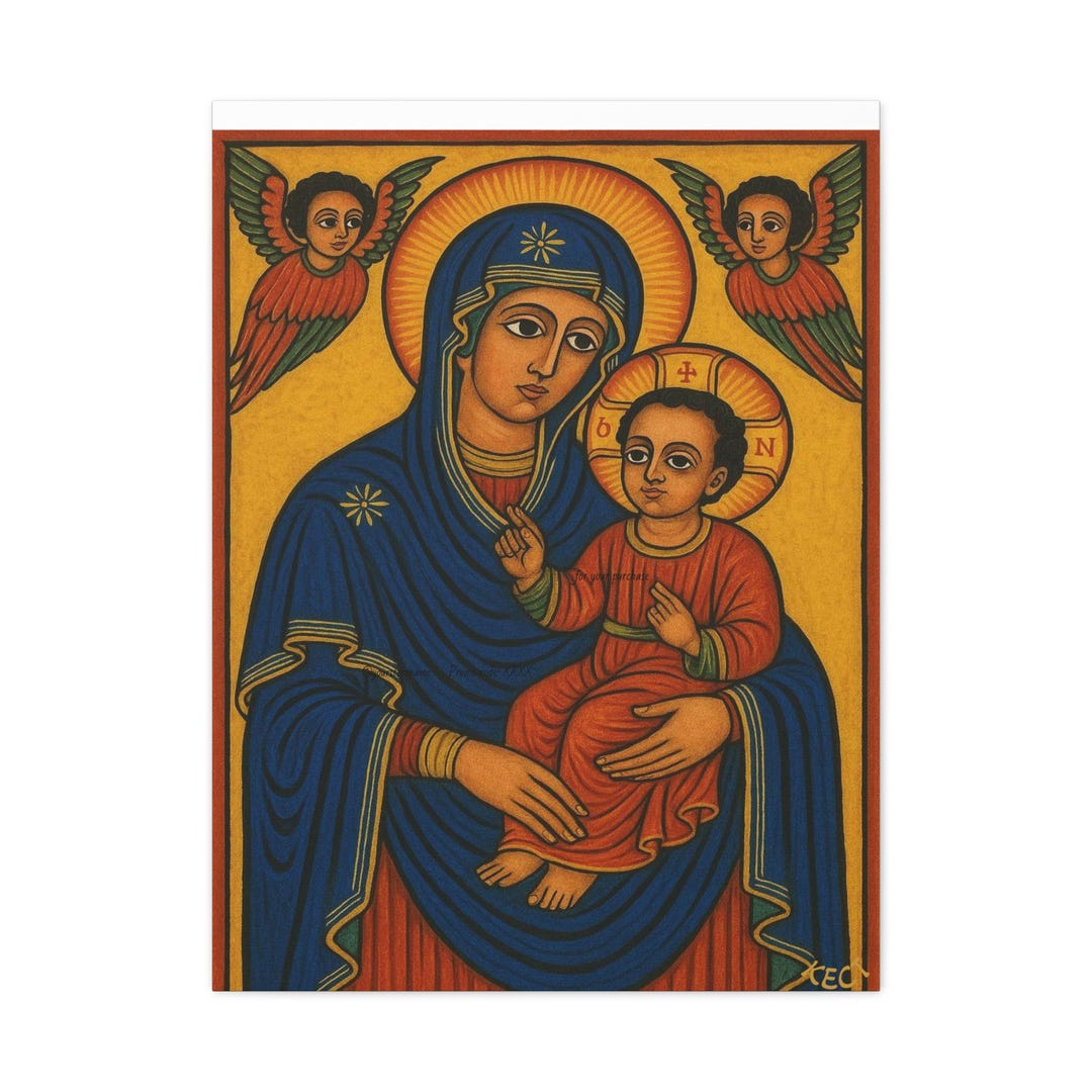 Saint Mary and Jesus Ethiopian Religious Icon Art: Matte Canvas Print ...