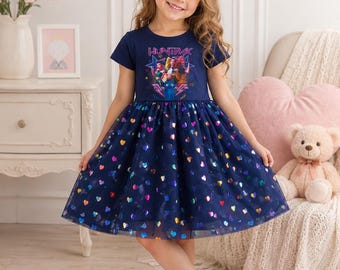 Birthday Dress for Kids, Kpop Demon Hunters Dress for Girls, Huntrix Princess Tulle Dress, Cute Anime Party Dress, Kpop Kids Birthday Outfit