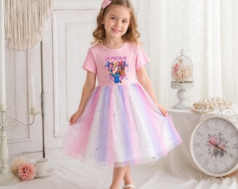 Birthday Dress for Kids, Kpop Demon Hunters Dress for Girls, Huntrix Princess Tulle Dress, Cute Anime Party Dress, Kpop Kids Birthday Outfit