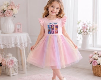 Birthday Dress for Kids, Kpop Demon Hunters Dress for Girls, Huntrix Princess Tulle Dress, Cute Anime Party Dress, Kpop Kids Birthday Outfit