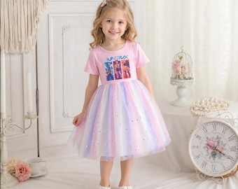 Birthday Dress for Kids, Kpop Demon Hunters Dress for Girls, Huntrix Princess Tulle Dress, Cute Anime Party Dress, Kpop Kids Birthday Outfit