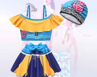 Zoey Kpop Demon Hunters Swimsuit for Girls, Huntrix Anime One Piece with Swim Cap Kids Swimwear, Cute Summer Beach Outfit, Toddler Beachwear