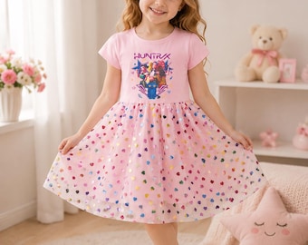 Birthday Dress for Kids, Kpop Demon Hunters Dress for Girls, Huntrix Princess Tulle Dress, Cute Anime Party Dress, Kpop Kids Birthday Outfit