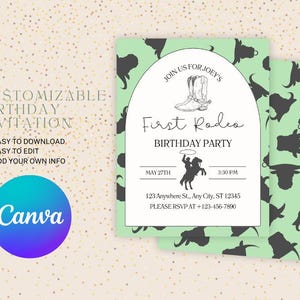 First Rodeo Birthday Invitation | Editable Digital Download | Western Cowboy 1st Birthday Invite | Printable Party Invitation Template