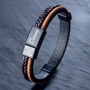 Pulsera personalizada para hombre, pulsera personalizada para hombre – Nombre grabado y código QR – Regalo personalizado para él – Pulsera trenzada para novio