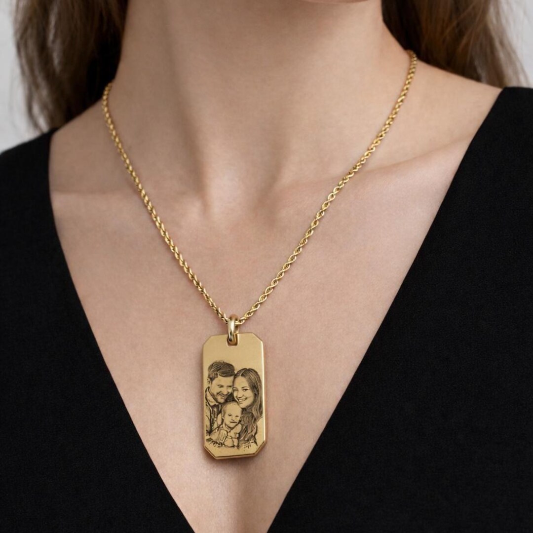 Personalized Family Portrait Necklace, Custom Photo Engraved Gold ...
