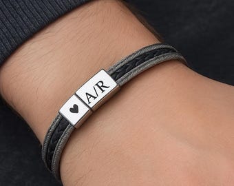 Pulsera trenzada de acero inoxidable para hombre, pulsera de cuerda de doble capa, cierre magnético, joyería minimalista moderna, regalo para él