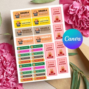 02 Capybara School Name Tags-Printable and Editable Labels, Cute Kawaii Capybara Sticker Set, School Labels, Personalized School Name Labels