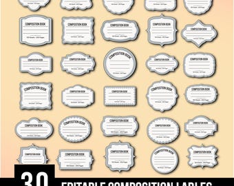 Composition Book Label SVG Bundle: Editable Name Tag Template (Digital Download)