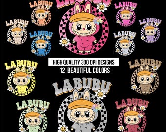 Labubu png bundle, Trending Pink Cartoon Character Bundle Design, Perfect Gift for Kids, Easter Coquette Bow Doll For Kids Girls Png,Svg Png