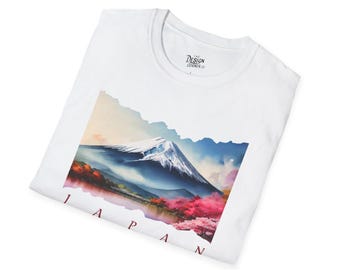 Camiseta japonesa / Camiseta gráfica del Monte Fuji, camiseta con arte de la flor del cerezo, camiseta unisex de estilo suave, ropa informal, regalo para viajeros, moda de verano