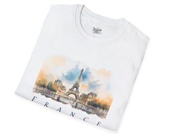 France T-Shirt | Paris Eiffel Tower | Parisian Watercolor T-Shirt, Unisex Softstyle Tee, Travel Gift, Romantic Casual Wear, Summer Style