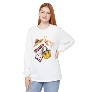 Sommer Vibes Langarm-T-Shirt, Sommer-T-Shirt, Strandkleidung, Urlaubskleidung, lässiges Geschenk für sie, Outdoor-Spaß-Shirt