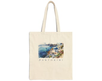 Greece Tote Eco Bag | Santorini Cotton Canvas Beach Bag, Eco-Friendly Shopper, Travel Tote, Gift for Her, Greek Travel Gift, Summer