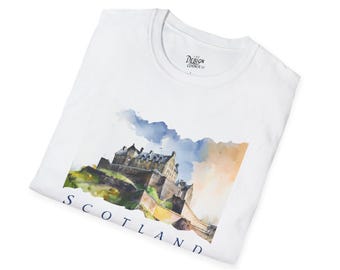 Maglietta Scozia / Castello di Edimburgo, Castello scozzese, Maglietta unisex, Maglietta con stampa ad acquerello, Maglietta souvenir di viaggio, Regalo Scozia, Estate