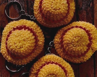 3D One Piece Luffy Hat Keychain, Crochet Straw Hat Keychain