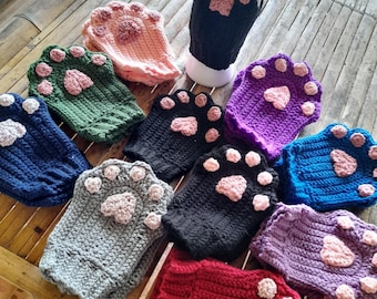Guanti all'uncinetto a forma di gattino, guanti senza dita a forma di zampa di gatto/zampa di cane