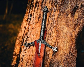 Handmade Scottish Claymore Medieval Steel Sword With Leather Cover Aniversary and Birthday Gift For Him Gift For Sister & Mother's Day Gift