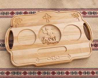 Tabla de Slava ortodoxa con San Jorge, bandeja de madera tallada a mano, regalo religioso serbio, regalo de Slava personalizado
