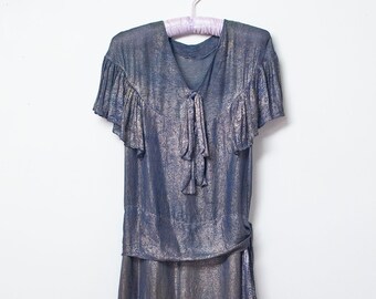 1920s Blue Lamé Dress | 20s Dress AS IS