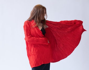 Vermillion Plisse Jacket | Issey Miyake