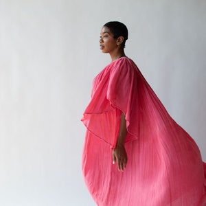 1970s Pink Gauze Angel Sleeve Dress