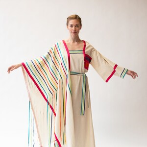 1960s Josefa Hand Made Ocean Blue Caftan Dress w Embroidery & Ribbon Details main image 1