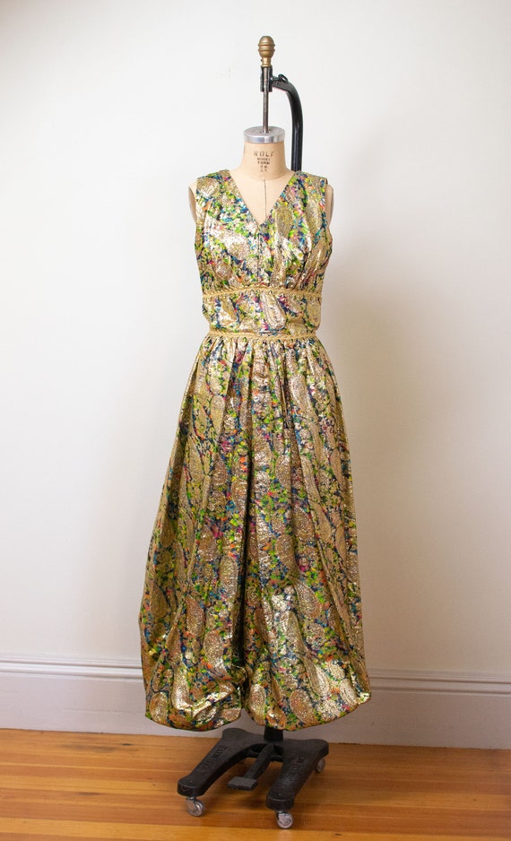 1960s Metallic Harem Pant Jumpsuit / 60s Lame Jump