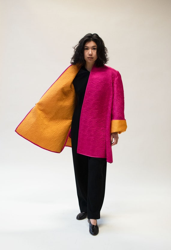 1980s Shocking Pink Quilted Coat | Victor Costa - image 8