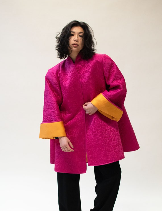 1980s Shocking Pink Quilted Coat | Victor Costa - image 1