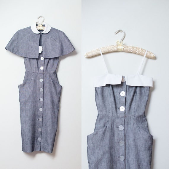 1940s Sundress / 40s Wiggle dress w matching caple