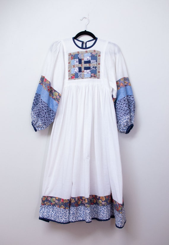 1980s Balloon Sleeve Quilted Dress / 70s 80s Cotto