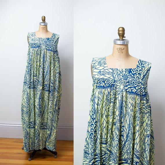 1970s African Printed Cotton Sundress / Abstract B