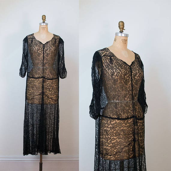 1930s Black Lace Dress / 30s Dress