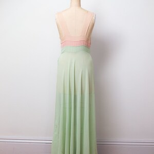 1940s Chiffon Cut Out Gown / 30s 40s Sheer Pastel Color Block Dress image 5