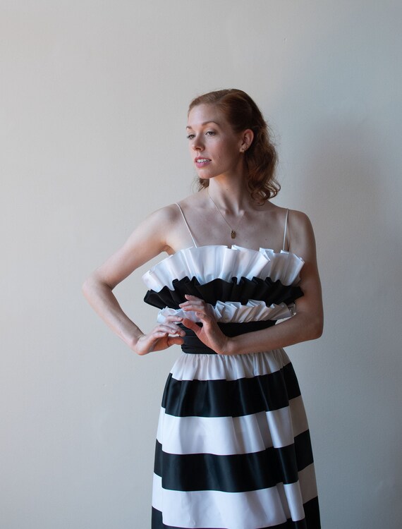 1980s Black & White Striped Dress