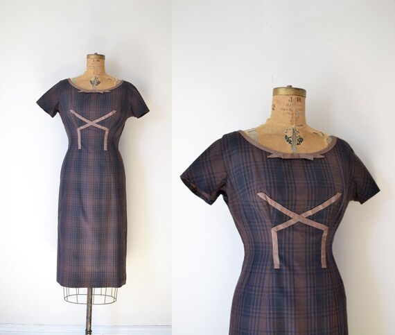 1950s Plaid Wiggle Dress / 50s 60s Oleg Cassini Dr