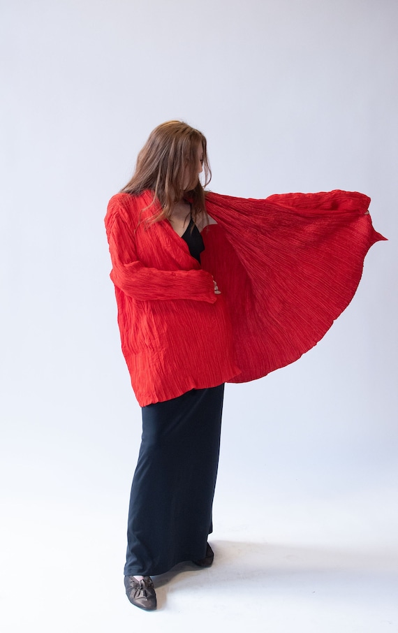 Vermillion Plisse Jacket | Issey Miyake