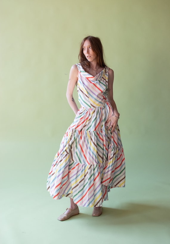 1940s Rainbow Striped Cotton Dress / 40s McMullen… - image 5