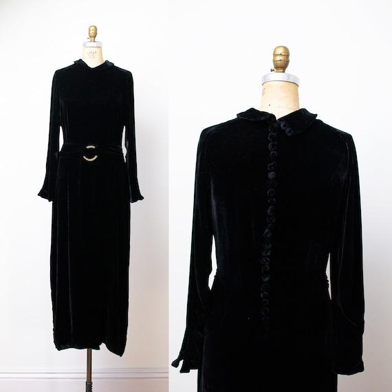 1930s Black Velvet Dress / 30s FOGA Dress